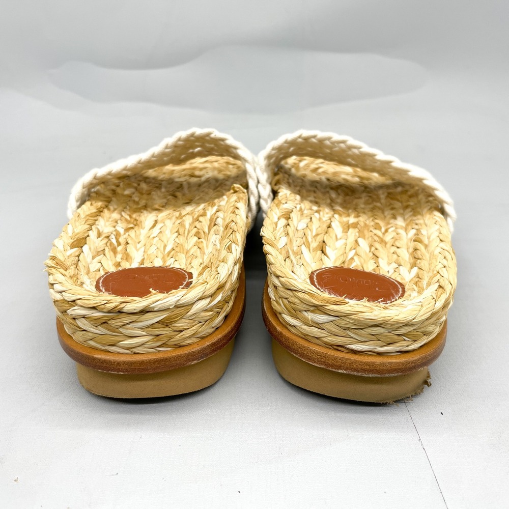 Chloe Wavy Crochet Slides Womens 38 7.5 Woven Raffia Sandals White Boho Coastal - Picture 7 of 11